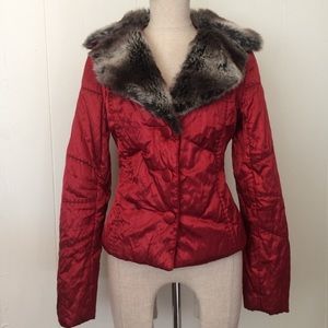 SALE Cache Red Patchwork Fur Collar Jacket